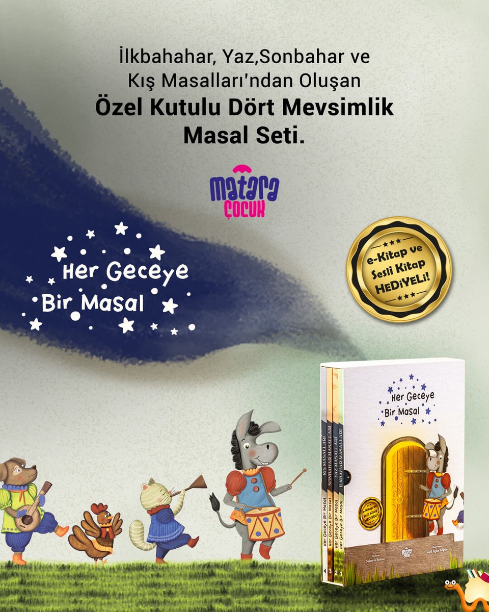 🦄 İlkbahar, Yaz, Sonbahar ve Kış Masalları’ndan Oluşan Özel Kutulu Dört Mevsimlik Masal Seti minik Kitapkurtlarını bekliyor 🙌
bit.ly/490A55z
#KitapYurdu #MataraÇocuk #KitapKurtları #Masal
