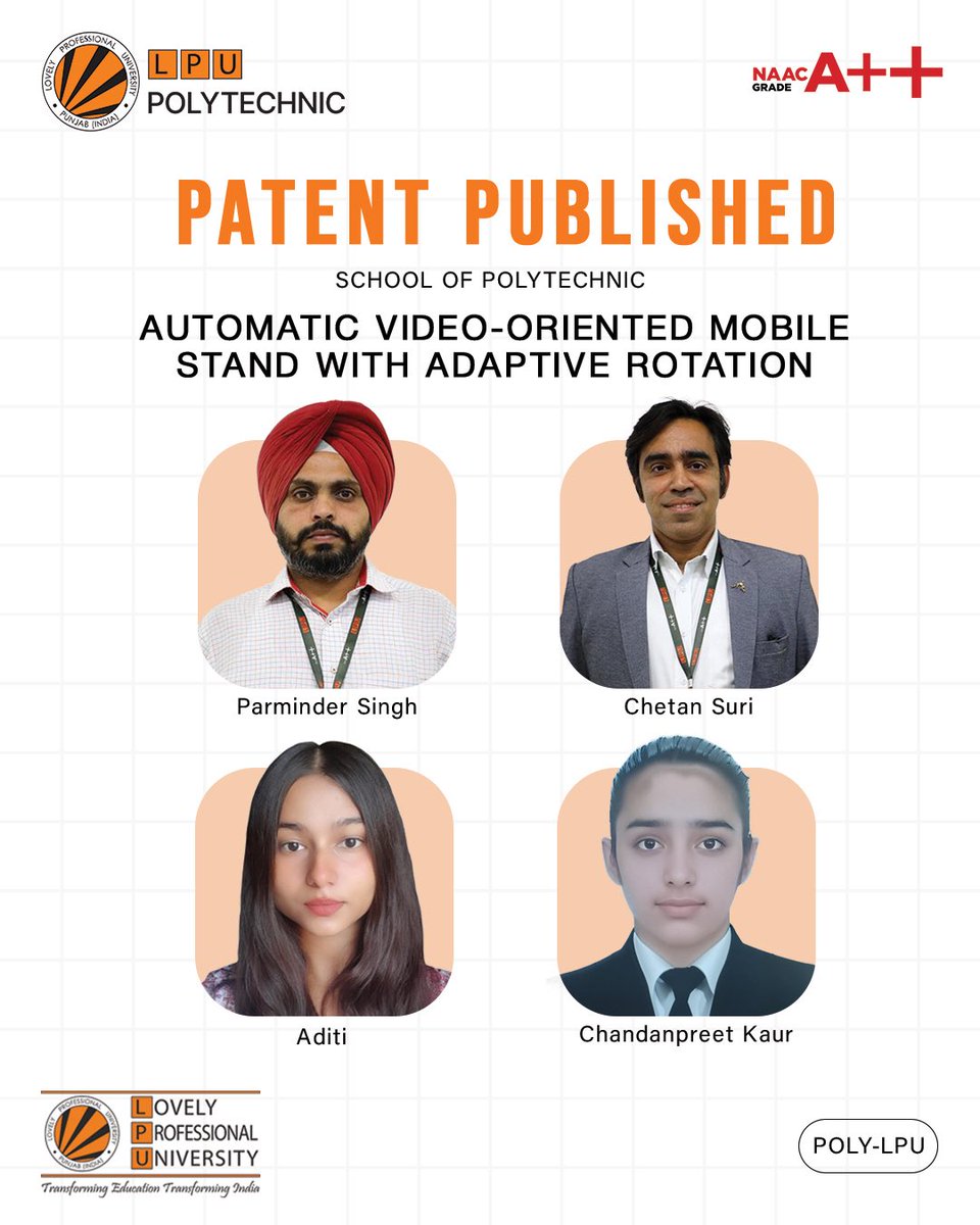 LPUPolytechnic's tweet image. Patent published by our experienced faculty members with  the students of LPU polytechnic making it an incredible move in the field of research. #lpu #polytechnic  @lpuuniversity