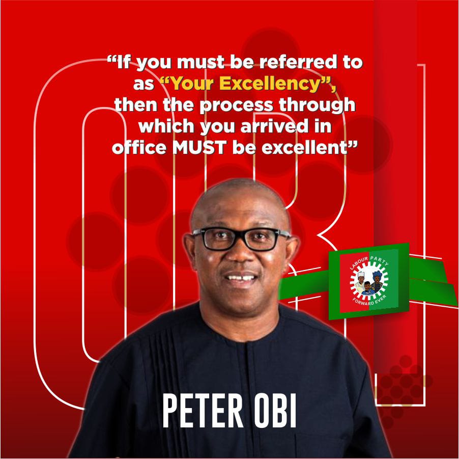 <a href="/Harmless12345/">Harmless</a> "If you must be referred to as "YOUR EXCELLENCY" then the process through which you arrived in office must be excellent". PETER OBI.

With these few points of mine, I believe I have been able to convince you and not deceive you😅