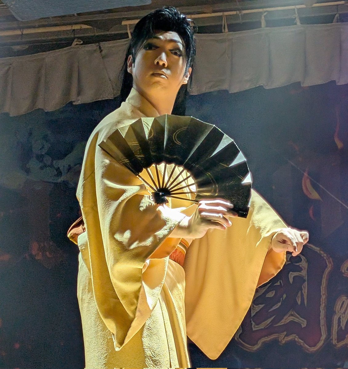 KA02】すそ引き 紫 グラデーション 川船と笹の葉 しつけ付き 大衆演劇