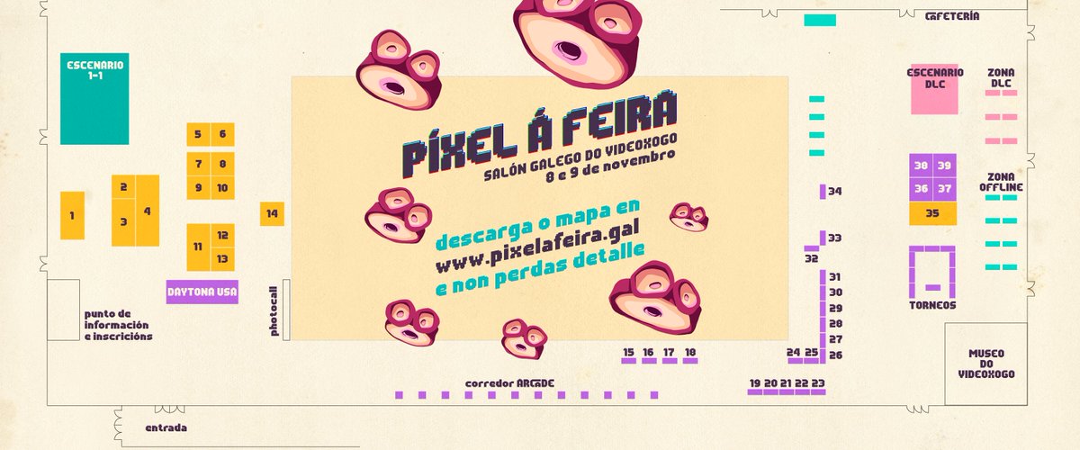 pixelafeira's tweet photo. 🗺️ Aquí tes o mapa do recinto de Píxel á Feira! Consulta a localización das zonas principais: escenario 1-1 e DLC, zona interactiva, mercado, zona torneos, exposicións, puntos de información… e móvete con facilidade por todo o evento!

📲 Info completa: https://t.co/FLPSHrQ5HJ https://t.co/GJaZwPm20v