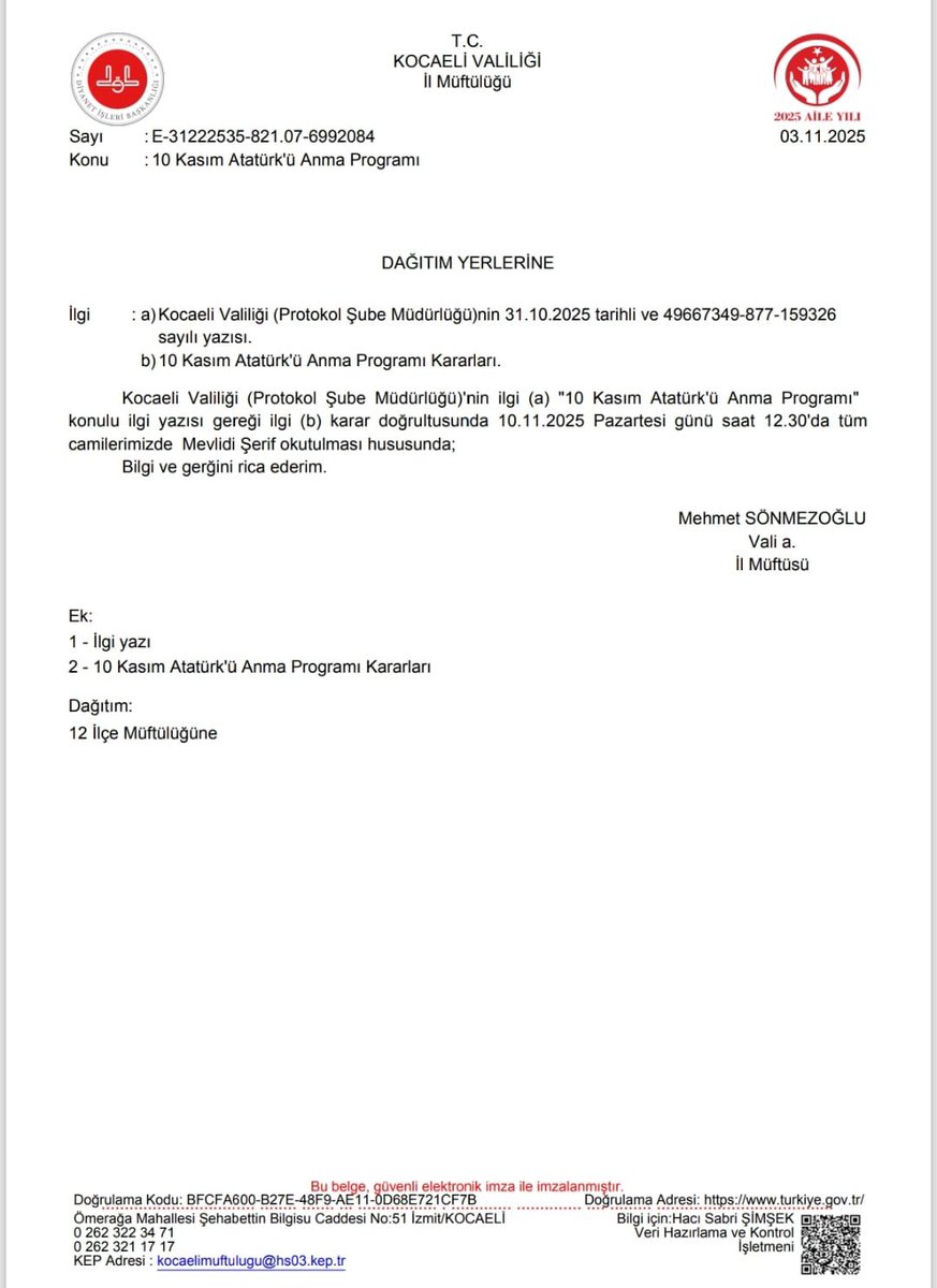 Bu yazıdan rahatsız olanlar olmuş. Zorunuza mı gitti beyler hayırdır. 
Acaba siz hangi dine , hangi millete mensupsunuz ki sizi rahatsız ediyor Atamız için okutulacak mevlüt.

Helal olsun 🇹🇷🇹🇷
<a href="/kocaelivaliligi/">TC Kocaeli Valiliği</a> <a href="/diyanetkocaeli/">Kocaeli Müftülüğü</a>