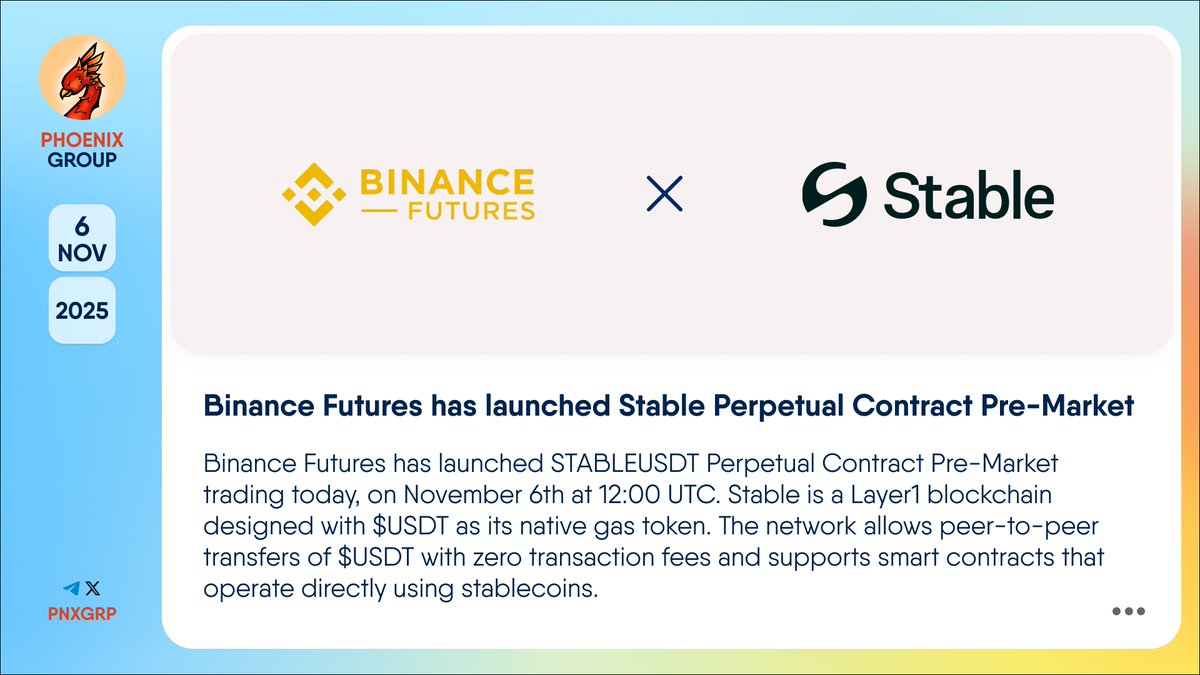 🔥 @BinanceFutures has launched @Stable Perpetual Contract Pre-Market  #BinanceFutures has launched STABLEUSDT Perpetual Contract Pre-Market  trading today, on November 6th at 12:00 UTC. #Stable is a #Layer1  blockchain designed with $USDT as
