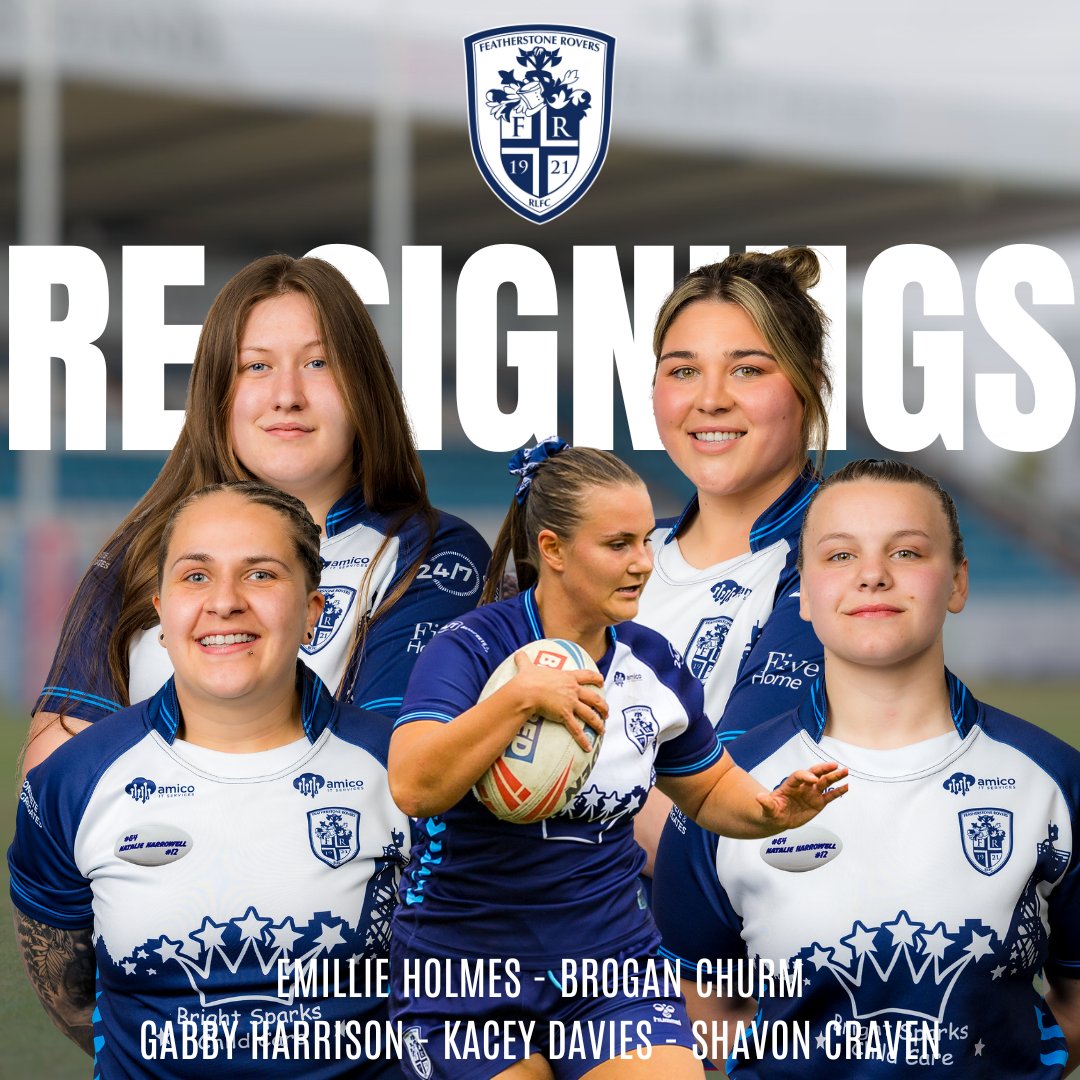 ✍️ 𝘽𝙖𝙘𝙠 𝙞𝙣 𝙛𝙧𝙤𝙣𝙩 𝙤𝙛 𝙩𝙝𝙚 𝘽𝙡𝙪𝙚 𝙒𝙖𝙡𝙡

Emillie Holmes, Brogan Churm, Gabby Harrison, Kacey Davies and Shavon Craven commit to the Rovers Women for 2026!

🤝 All available to sponsor.

To sponsor a player email, marie.colley@featherstonerovers.co.uk

#UTR