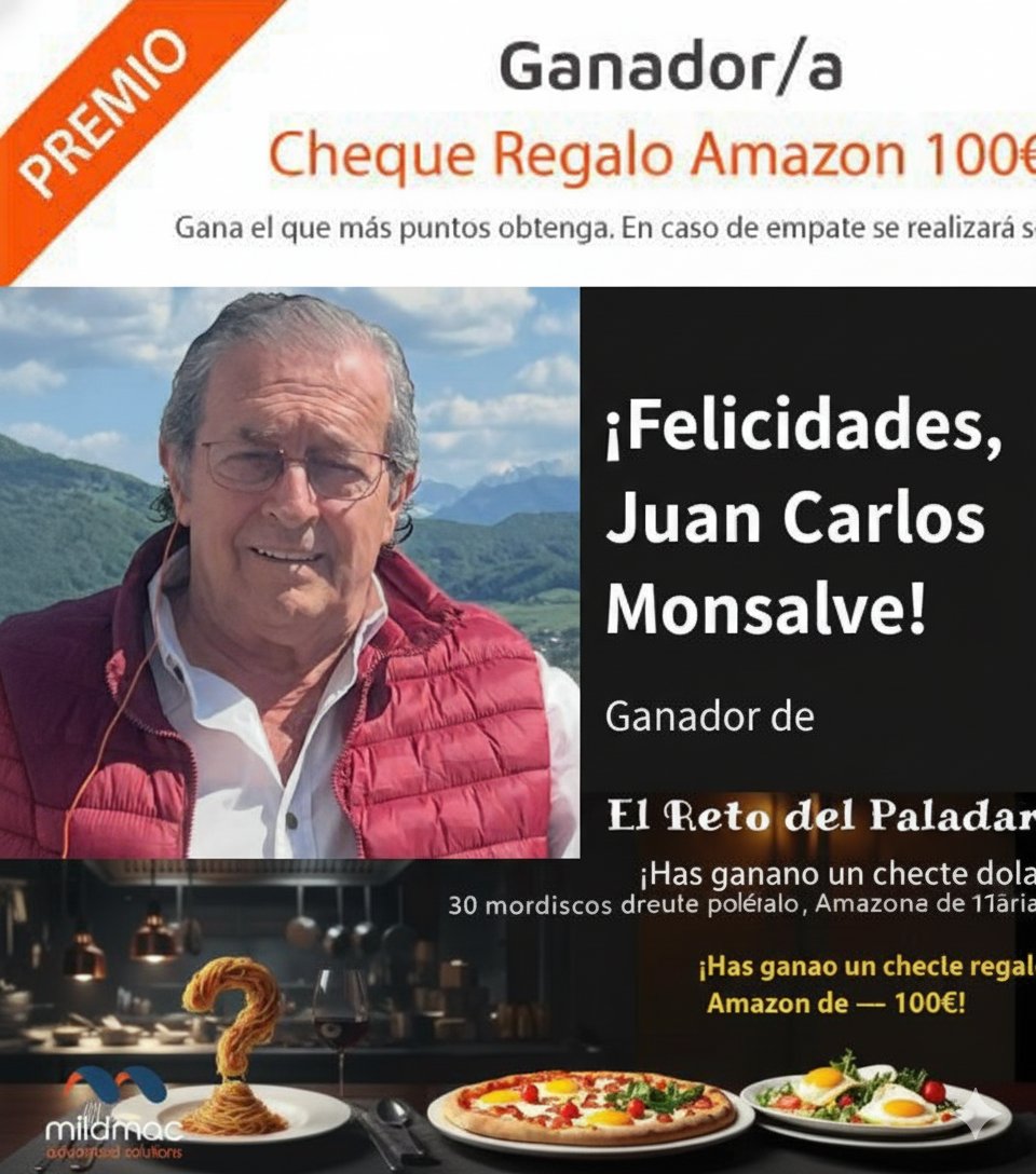 ¡Tenemos GANADOR del #RetoDelPaladar de Qualo! 🥳
​Felicidades a Juan Carlos Monsalve, el afortunado que se lleva un ¡CHEQUE REGALO de 100€ de Amazon! 🎁
​¡Gracias a todos por participar! Atentos a más retos. 😉
​#Qualo #Ganador #Amazon