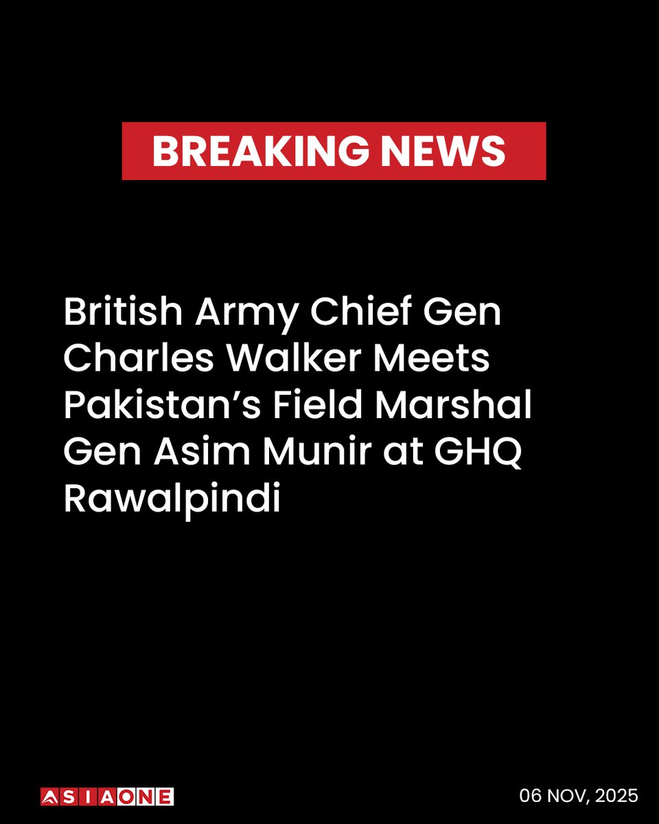 AsiaOne_News's tweet photo. British Army Chief Gen Charles Walker Meets Pakistan’s Field Marshal Gen Asim Munir at GHQ Rawalpindi | Asia One News
#asiaone #asiaonenews #englishnews #PakistanUK #DefenceCooperation #MilitaryRelations #GlobalPartnership #AsimMunir #CharlesWalker #RegionalStability #InternationalRelations #PakistanNews