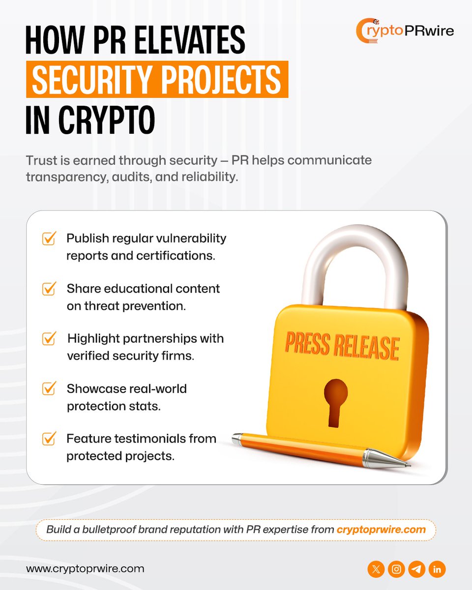 CPrwire's tweet image. Trust is the new currency in crypto - smart PR turns your security project into a brand investors can rely on!

Know More: cryptoprwire.com

#CryptoSecurity #BlockchainPR #CyberSecurity #Web3Security #CryptoMarketing #CryptoTrust #BlockchainTechnology #DeFiSecurity