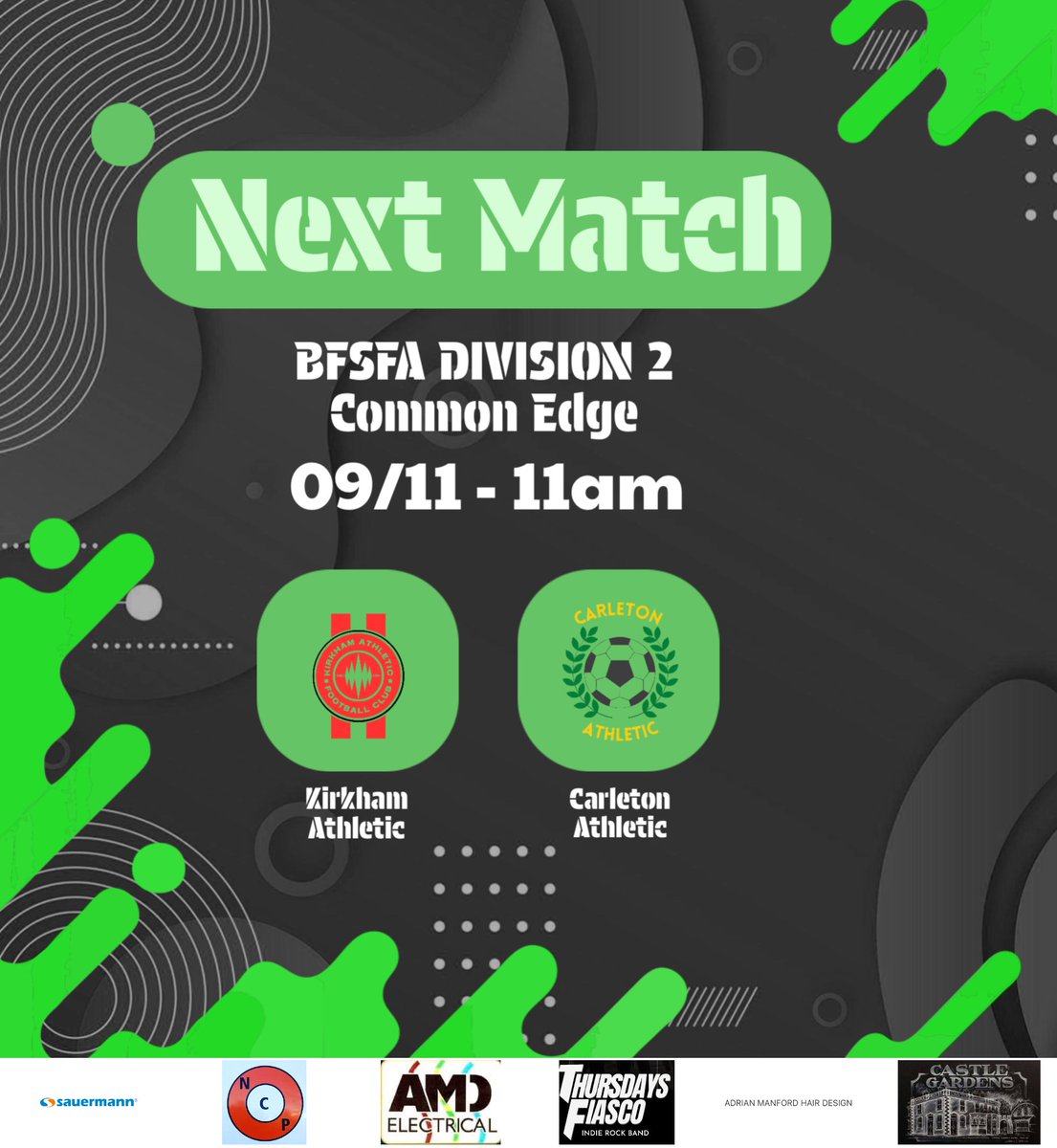 Ready to return to action 💪💚

After 2 weeks off we now face a busy November/December period with 5 games left to play of phase 1.

A first ever meeting between us &amp; relatively new to the league, Kirkham Athletic.

Up the tics 💚