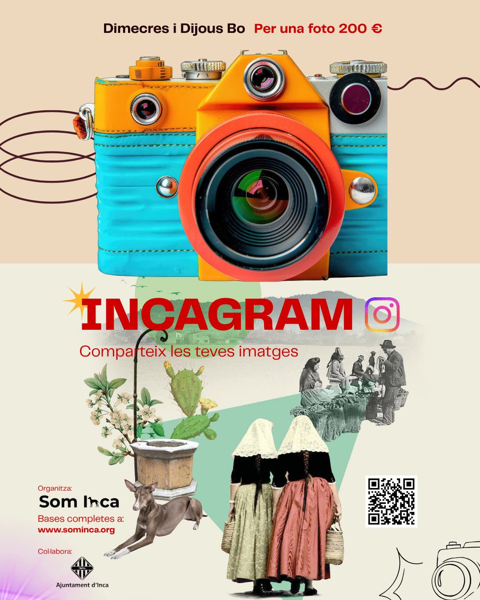 📸 Participa a #Incagram25 !

Només has de:
1️⃣ Fer una foto del Dimecres/Dijous Bo
2️⃣ Publicar-la a IG amb hashtag #Incagram
3️⃣ Seguir <a href="/som_inca/">Som Inca</a>

🎁 Pots guanyar 200 €!
🕛 Fins al 14/11 i participa amb 2 fotos

👉 Bases: sominca.org

📲 Comparteix! <a href="/dijousbo/">Dijous Bo 2025</a> #sominca