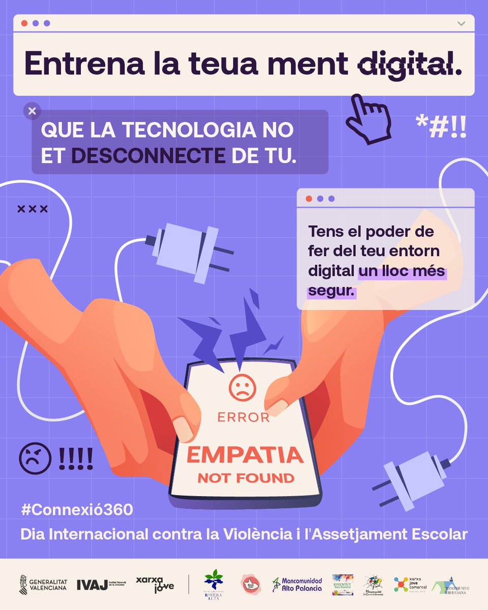 GVAivaj's tweet image. 🧠💻 Entrena la teua ment digital per a fer d’internet un espai més segur i respectuós.

Al món digital sorgixen noves formes de violència i assetjament. El ciberacós, la sextorsió, el #grooming o els #deepfakes afecten directament el benestar i la salut mental de les persones…