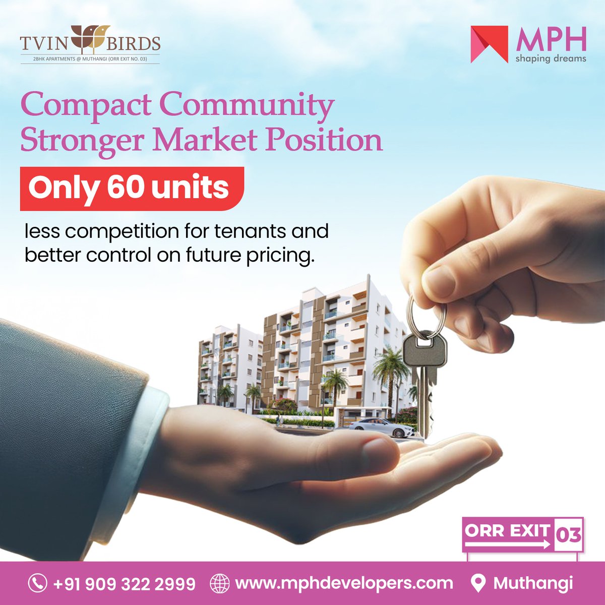 developers_mph's tweet image. Welcome to Twin Birds by MPH Homes 🕊️
Compact homes crafted with modern interiors and smart use of space.
Live connected. Live refined. Live better.

Call: +91 909 322 2999
Visit: mphdevelopers.com

#MPHHomes #CompactCommunity #ModernLiving #UrbanHomes #SmartLiving #isnapur