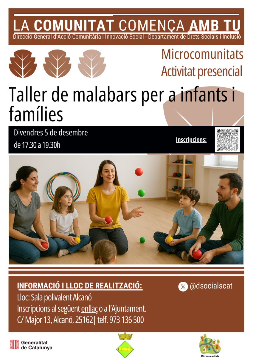 🤹‍♂️ TALLER DE MALABARS – Descobreix l’art de l’equilibri i la diversió! 🎈
Vine al nostre taller de malabars i endinsa’t en el món del circ amb activitats per a totes les edats! 🎪
#Microcomunitats #Malabars #Circ #Espectacle #Cultura