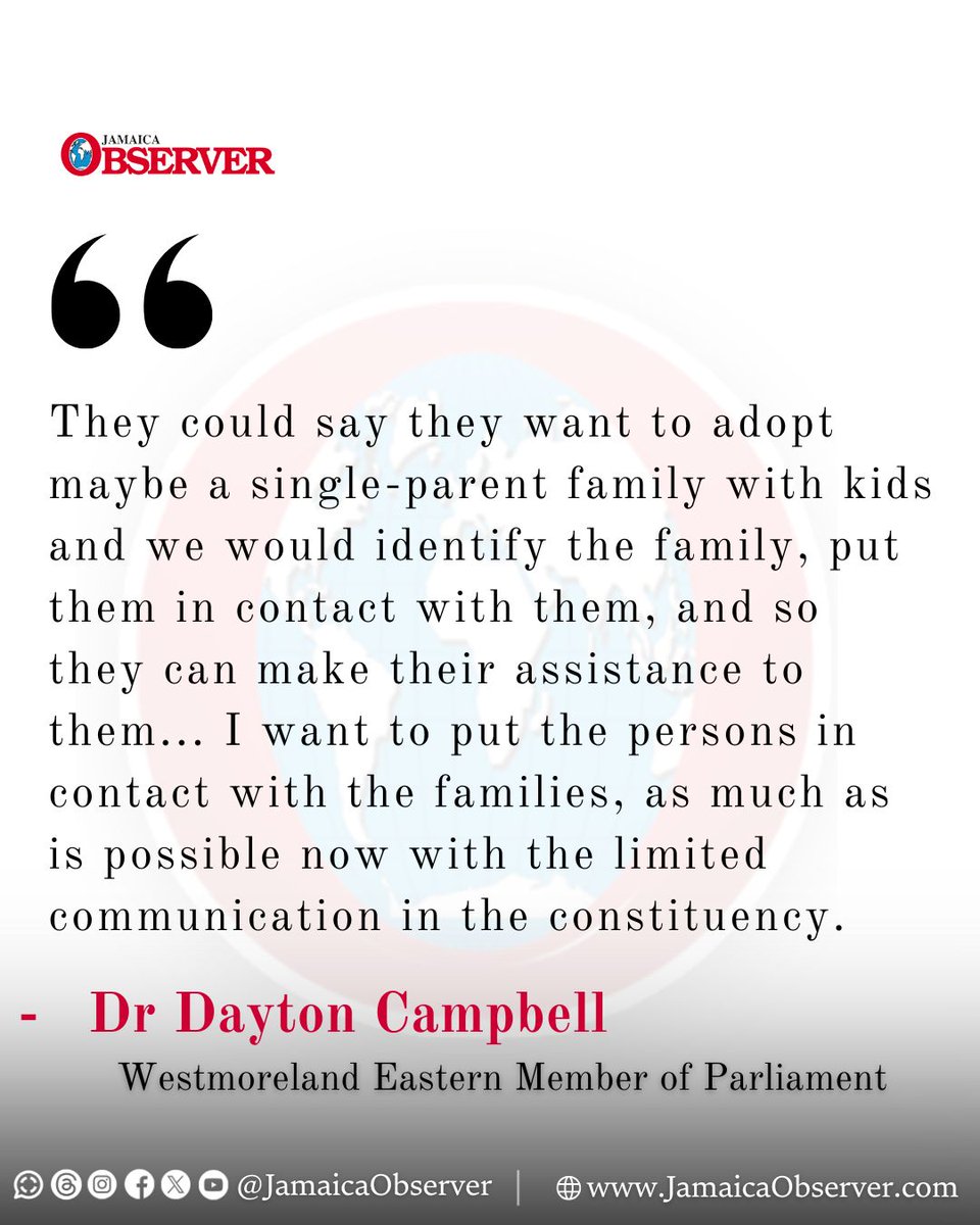 JamaicaObserver's tweet image. Having seen the desolation facing residents of his Westmoreland Eastern constituency, Member of Parliament (MP) Dr Dayton Campbell has launched an ‘adopt-a-family’ initiative aimed at providing a direct link between potential donors and constituents worst affected by Hurricane…