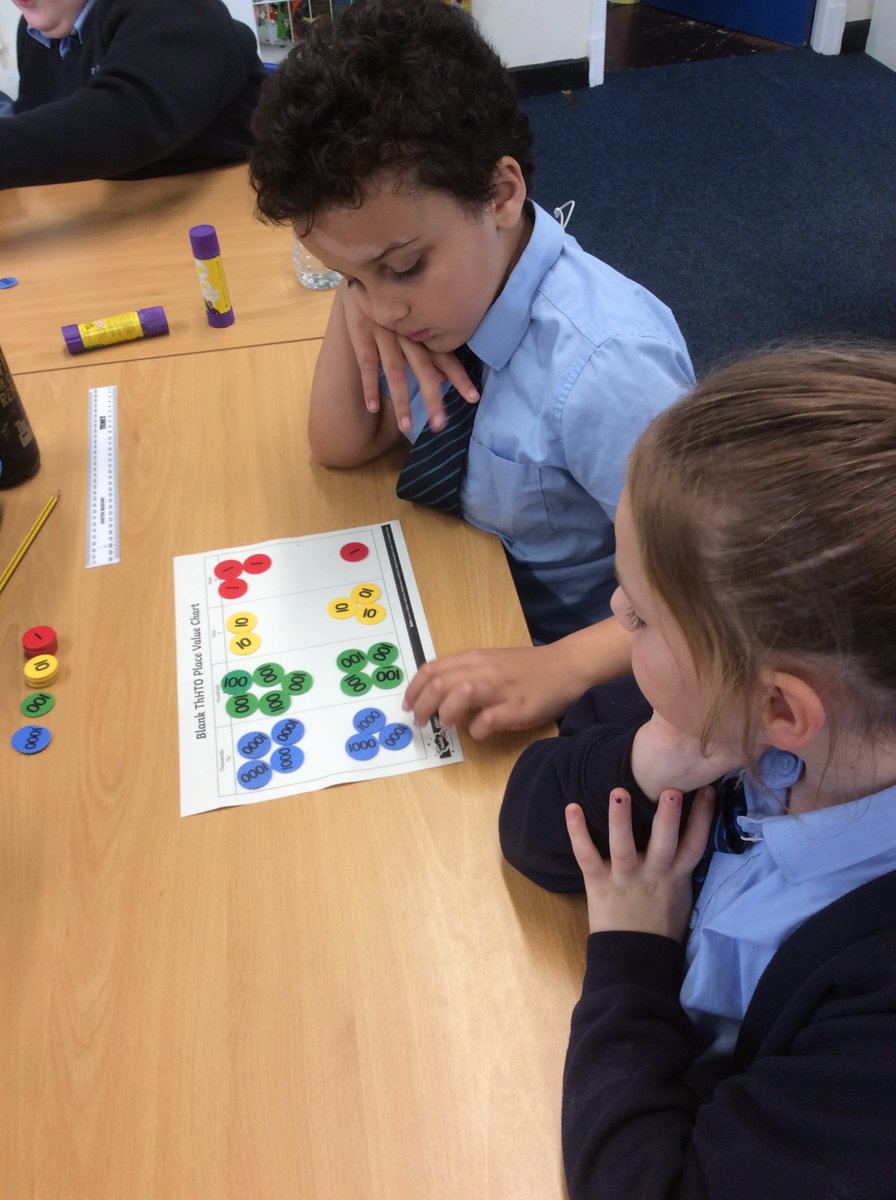 Year 4 are using manipulatives in their Maths lesson to add two 4 digit numbers.