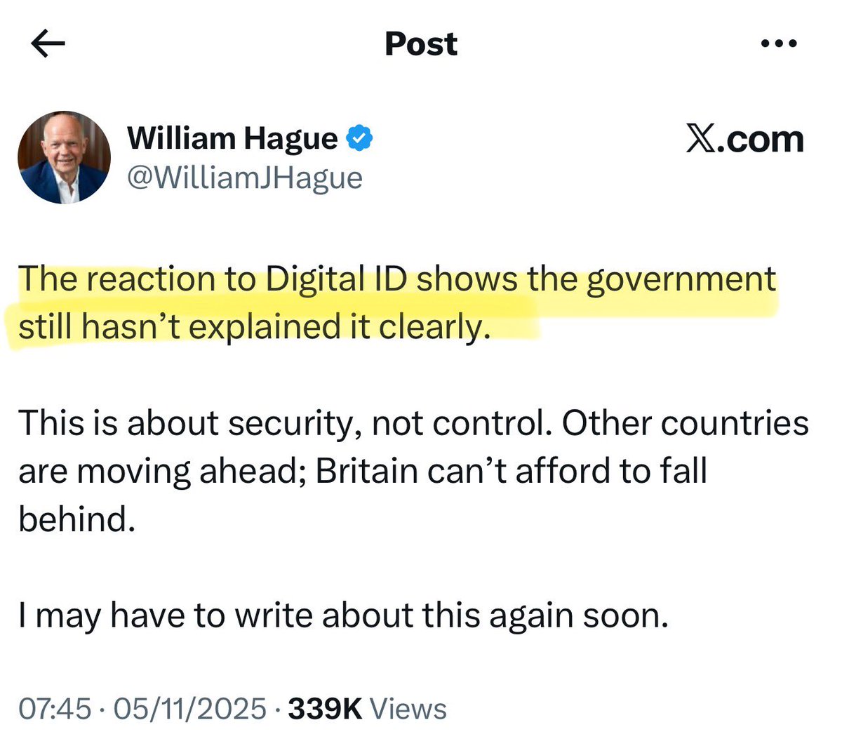Artemisfornow's tweet image. William Hague says the backlash against digital ID is just because the government “didn’t explain it properly.”

Er… no. The problem is they did explain it ! in control legislation.

▪️Data (Use and Access) Act 2025 – creates the legal framework for digital ID and “digital…