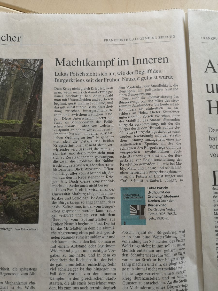 In der heutigen FAZ bespricht Herfried Münkler mein Buch über den Bürgerkrieg erfreulich positiv: "ein Buch von intellektueller Schärfe und Brillanz beim Sortieren von Begriffen und Epochen"
