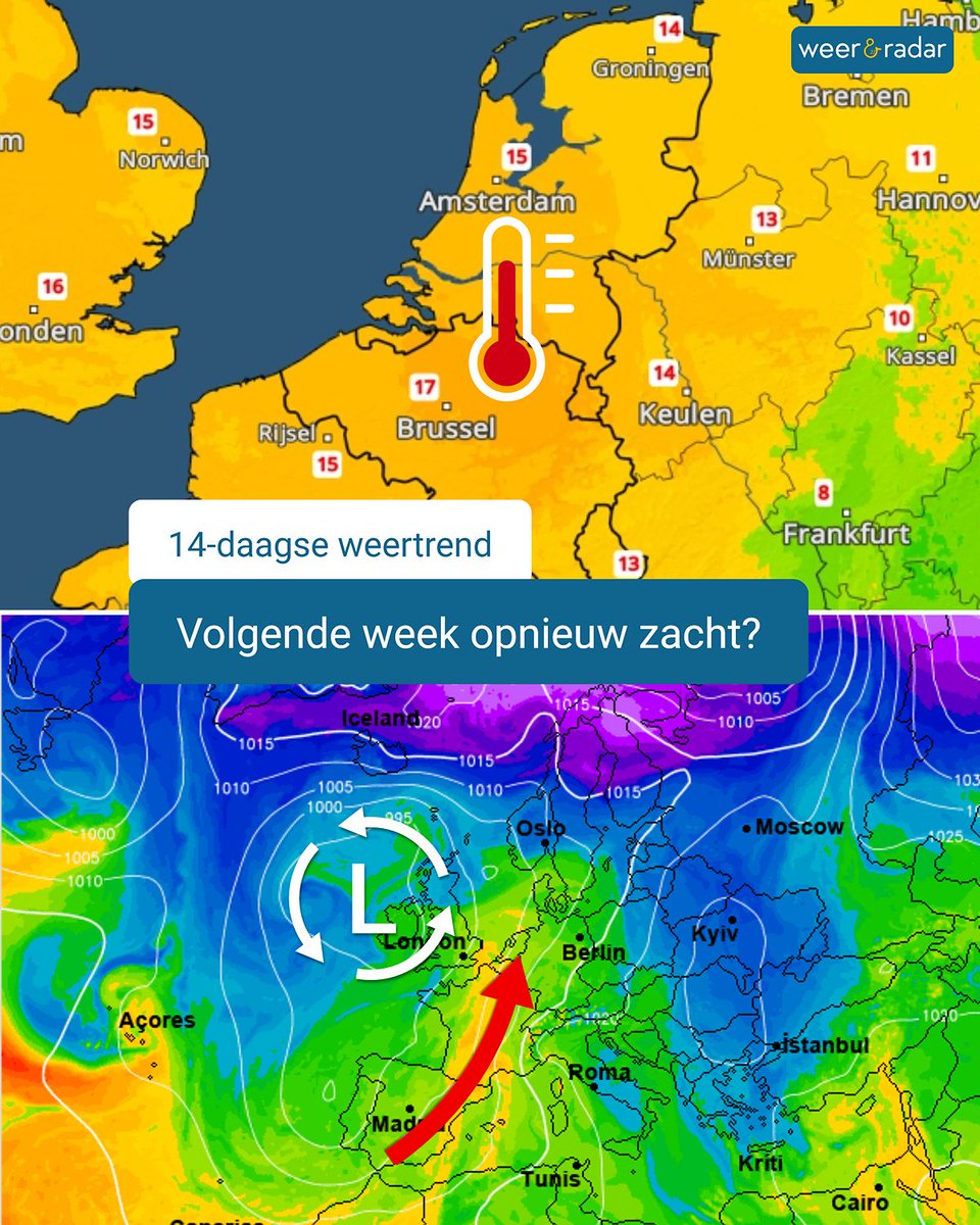 weerenradar_be's tweet image. Volgende week zou het zomaar weer eens warm kunnen worden📈, maar eerst volgen er enkele koelere dagen met meer bewolking. Lees meer in de kersverse weertrend: weerenradar.be/14daagse 

#weerbericht #weerupdate #weernieuws #hetweer #weertrend #14daagseweer