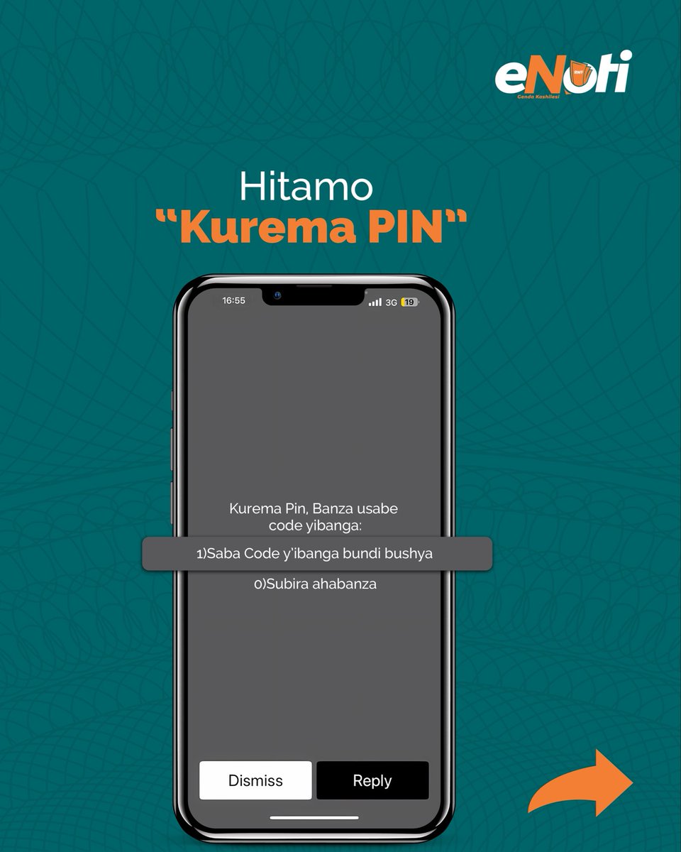 eNoti_'s tweet photo. Waba ushaka guhindura ijambo ry’ibanga ryawe (PIN) kuri eNoti?
Dore uburyo bworoshye wabikora ako kanya! 
Kurikiza izi ntambwe, maze ukomeze gukoresha eNoti mu mutekano. 
#eNoti #TengaPromo #Tengamara https://t.co/lhEzz984iz