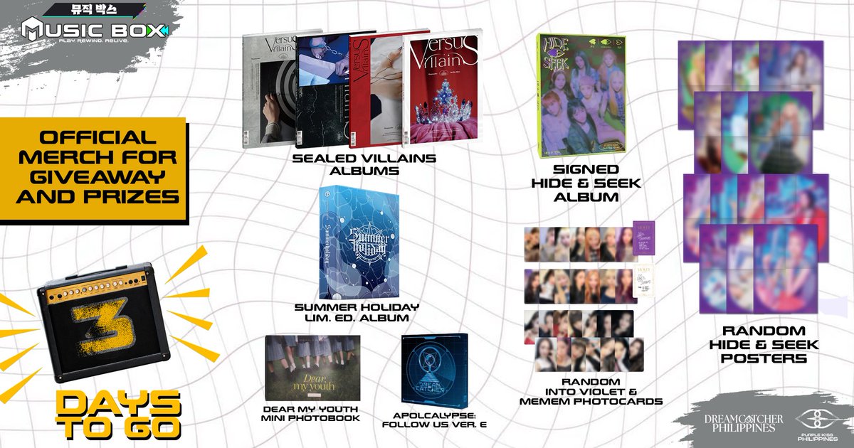 DCPH_Official's tweet photo. [🎉] Ready to take the stage? Grab official merch and prizes that shine as bright as your idols! ✨

🔗 https://t.co/vrQZN1WHxV

#Music_Box
#DREAMCATCHER #드림캐쳐
#PURPLE_KISS #퍼플키스 https://t.co/JtGcWNed0p