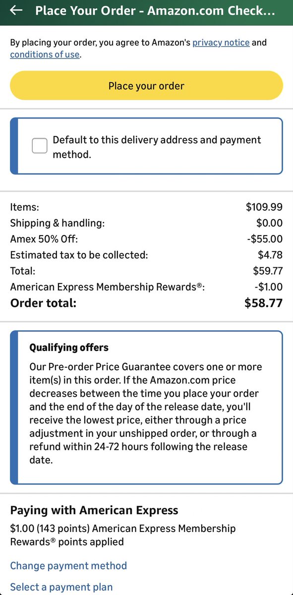 Auxodi's tweet photo. @Sneaky_Steals It drops it to Walmart prices if you use your Amex points. 💁🏻‍♂️ https://t.co/h0eikFUzIR