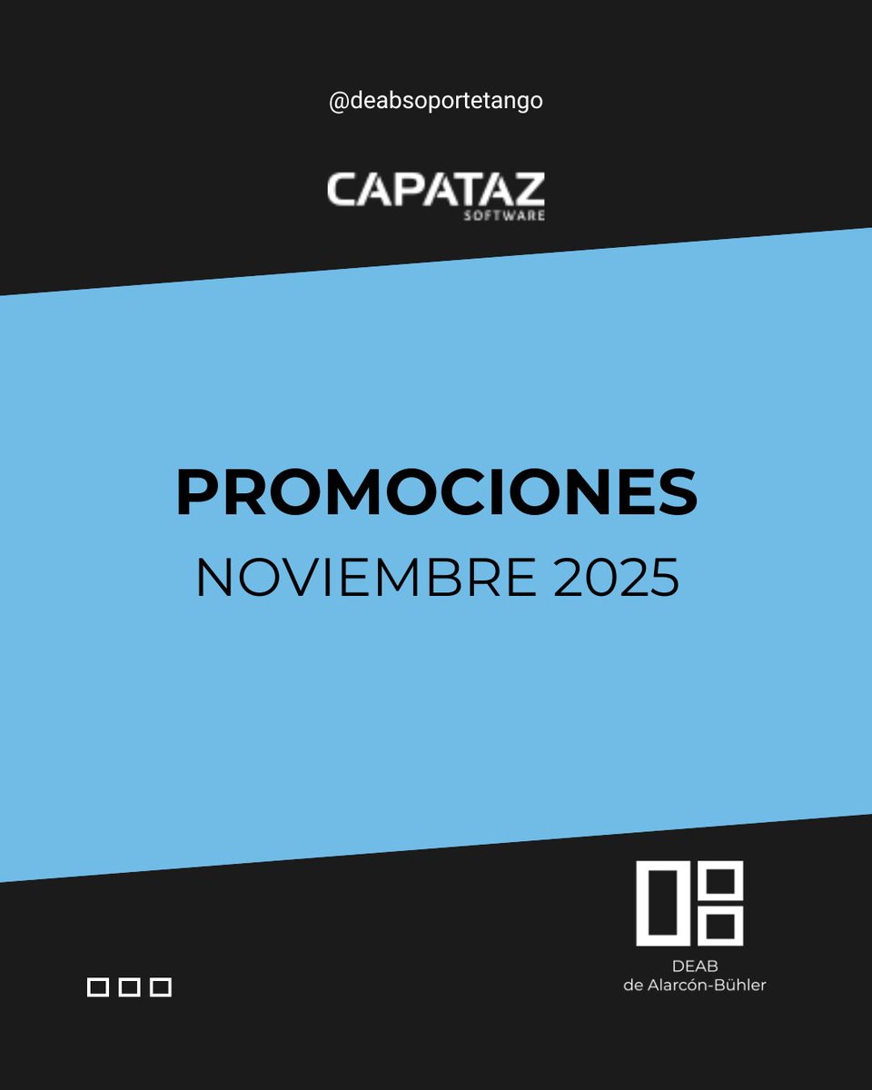 DEABTango's tweet image. 👉 PROMOCIONES DE CAPATAZ SOFTWARE Noviembre 2025

🔴 Vigente hasta el 28 de Noviembre 2025.

#tangosoftware #soportetango #tangogestion #deab #dealarconbuhler