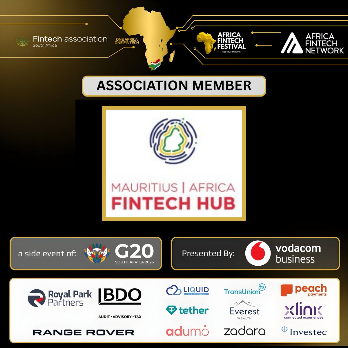 MauritiusFinTec's tweet photo. We’re proud members of the Africa Fintech Network (AFN) and delighted to support the upcoming Africa Fintech Festival South Africa 2025 (AFF), taking place in Pretoria, South Africa, from 24–26 November 2025.

Register now: https://t.co/2xDbOba3IO https://t.co/51dmiDc5DX