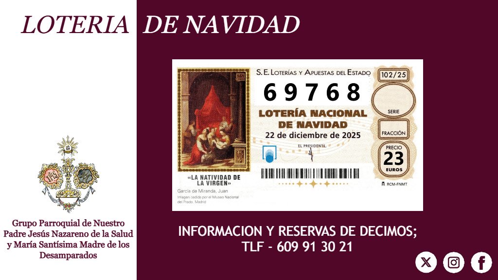 LOTERÍA |

📣Ya se encuentra disponible los décimos de la Lotería de Navidad de este año.

¡Hazte con tu décimo y comparte la ilusión de la Navidad!

#CofradíasMLG