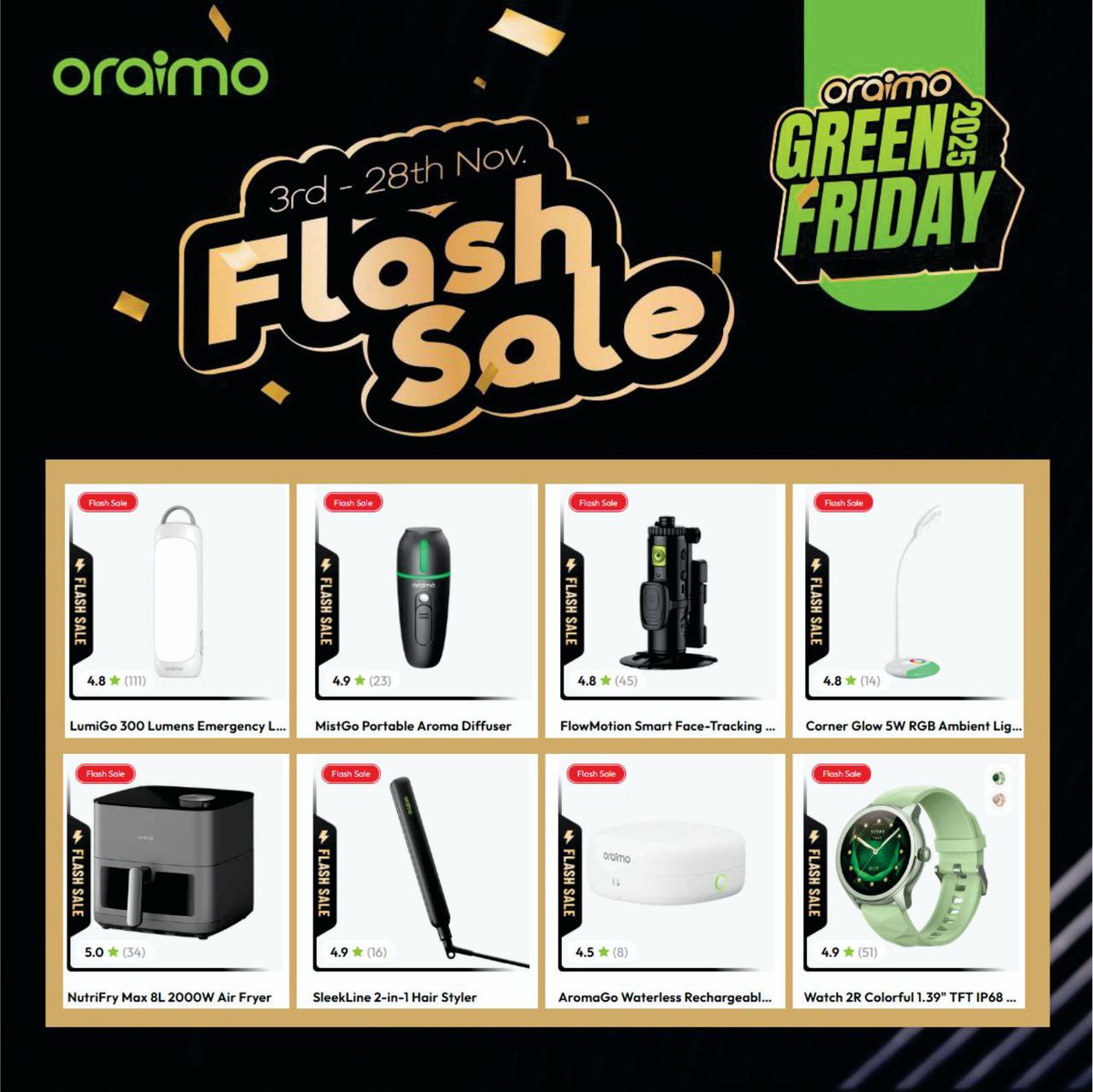oraimoxclusive's tweet image. ORAIMO GREEN FRIDAY 2025 🥳
BEYOND AUDIO 🎉

Join the oraimo Green Friday &quot;BEYOND AUDIO&quot;  Limited Flash Sales 🚨

Limited stock...Hurry Now! ⏰️ 

🔗 ng.oraimo.com/promotion/orai…

‼️ Use Discount Code: 4JORL6KF4GTA
🚚 PAYMENT ON DELIVERY
