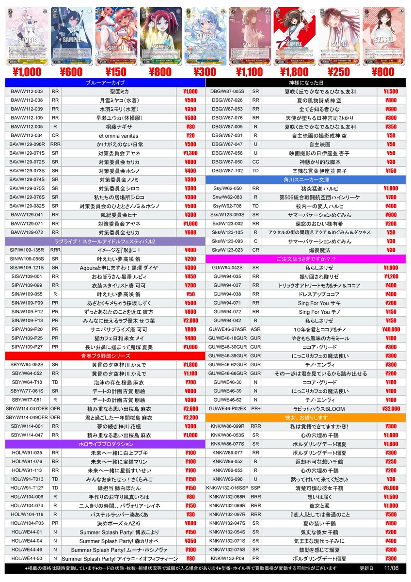 ヴァイスシュヴァルツ sr rrr prホイル サイン まとめ売り 400枚 2025