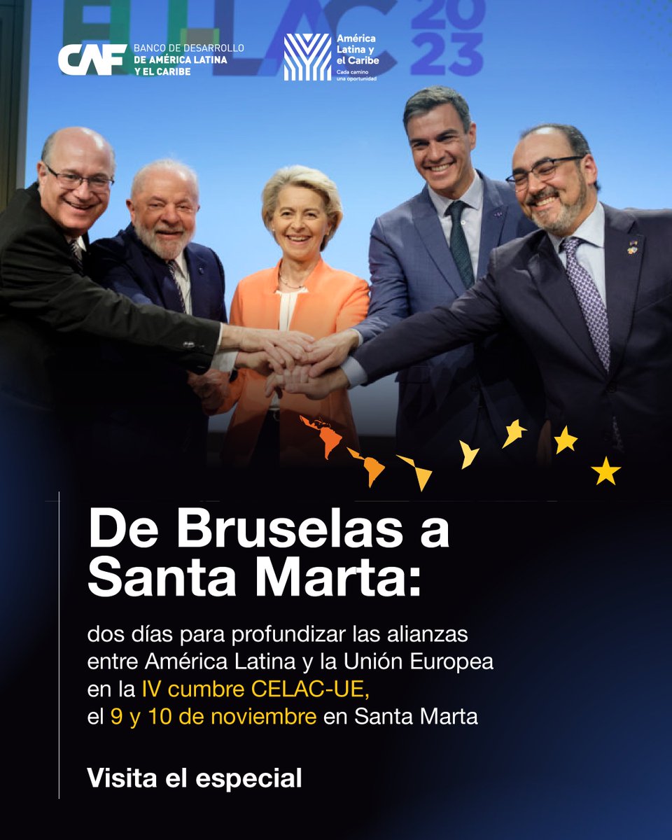 🇨🇴 ¡Santa Marta será el punto de encuentro entre América Latina, el Caribe y Europa!

Este 9 y 10 de noviembre se celebra la IV Cumbre CELAC-UE y el Foro Empresarial ALC-UE 2025, coorganizado por CAF para fortalecer la cooperación birregional.

Más info: caf.com/es/especiales/…