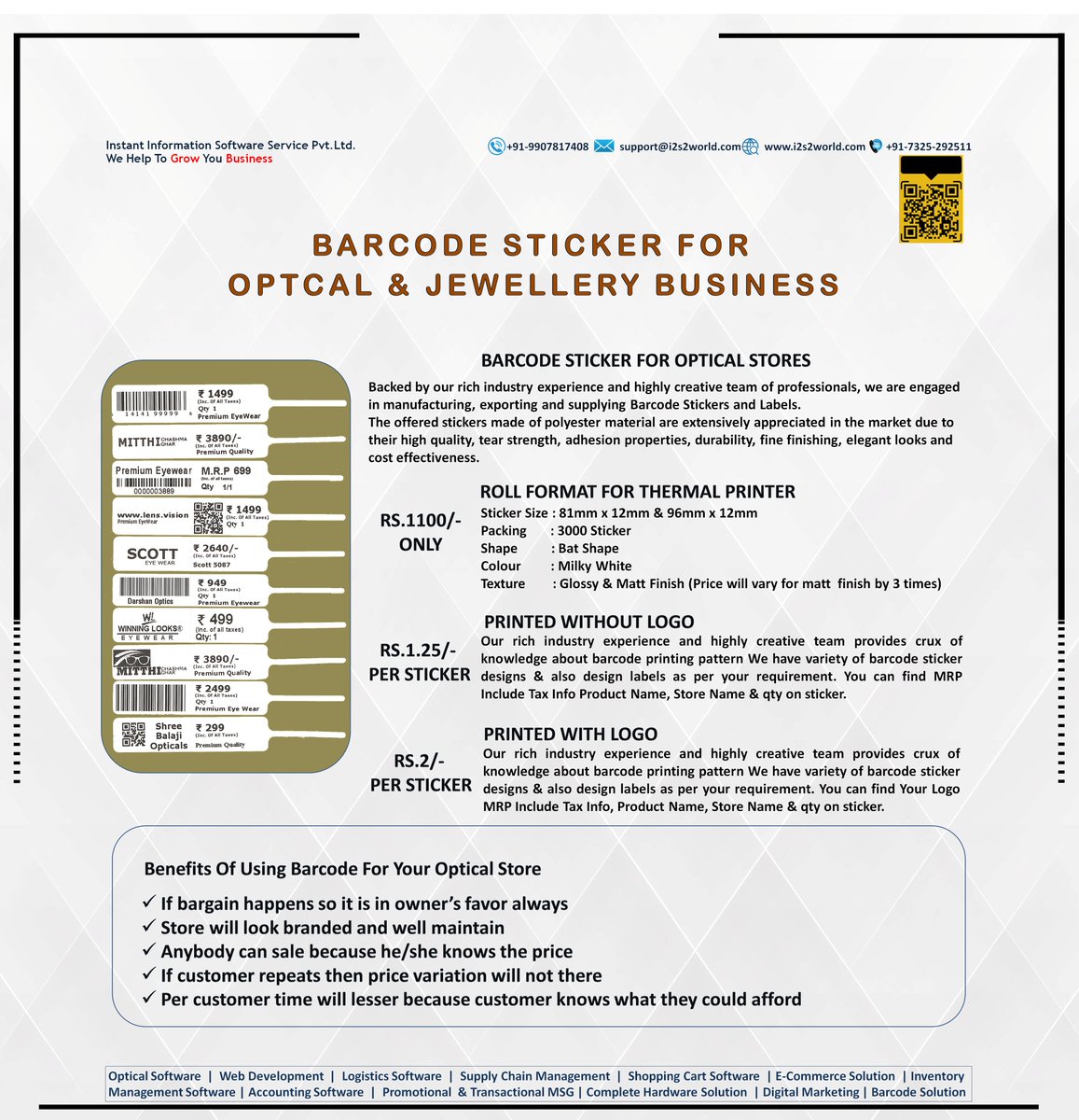 instant_pvt's tweet photo. #Barcode_Sticker For #Optical & #Jewellery Business
#Optical_software
#Opticalsoftware
#i2s2
#Optocare
#AaharStore
#Digital_Marketing
#Optical_retail_software
#Optical_store_software
#Easy_optical_software
#Barcode_Solution
#Optical
#Best_optical_software
https://t.co/3jKYRs2wWK https://t.co/aqO4iXDdO4