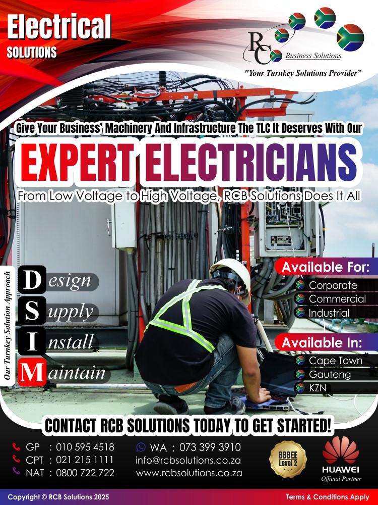 rcb_solutions's tweet image. RCB Solutions | Electrical Solutions | Give Your Business’ Machinery And Infrastructure The TLC It Deserves With Our Expert Electricians – From Low Voltage To High Voltage, RCB Solutions Does It All

Email | enquiries@rcbsolutions.co.za
Website | rcbsolutions.co.za