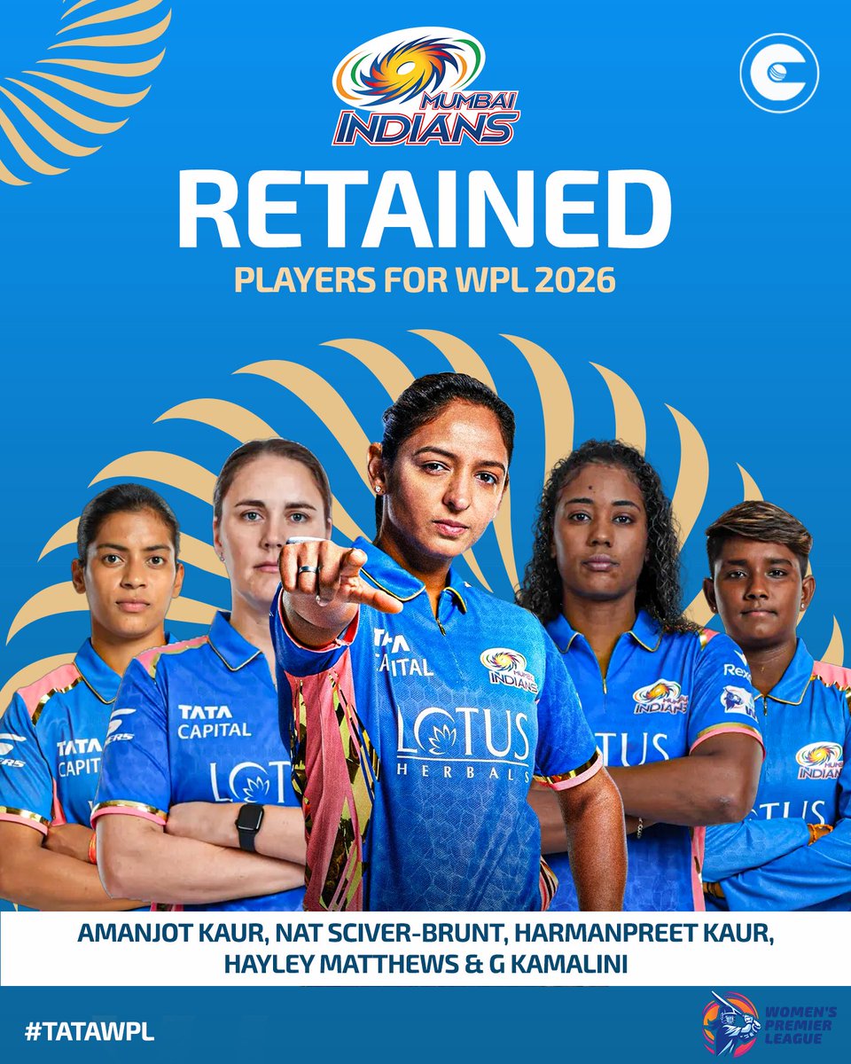SubashMV5's tweet image. The team retention list 
#WPL2026 #WPLRetention #MI #RCB #WPL ##TATAIPL