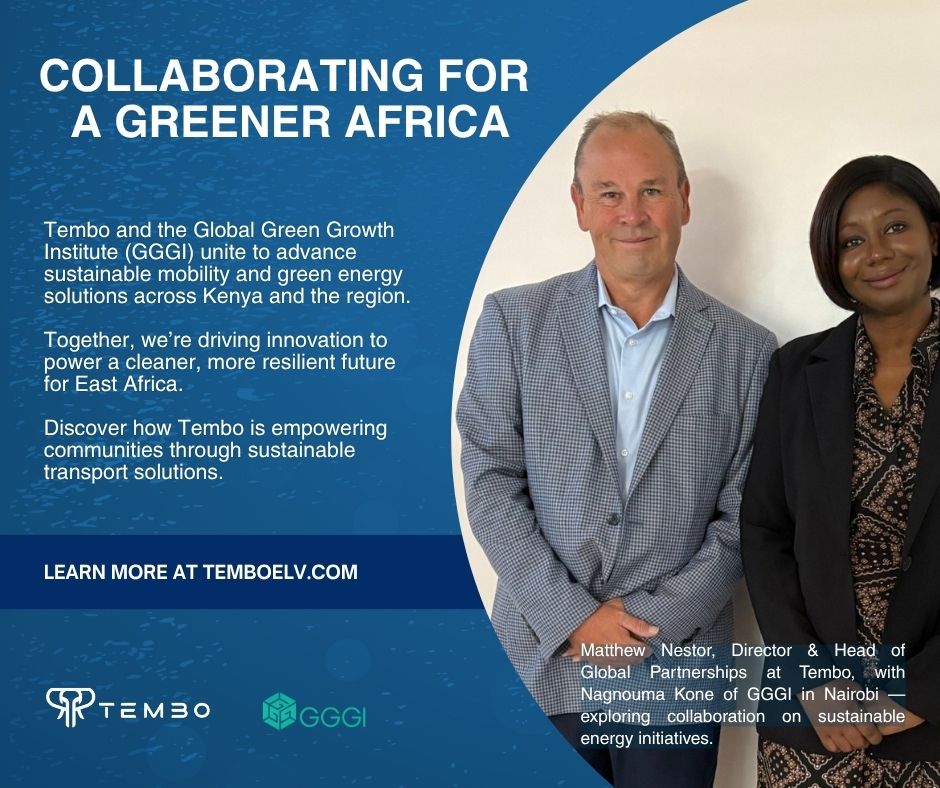 Great discussions with @GGGIOfficial in Nairobi on advancing sustainable mobility and clean energy across Kenya and East Africa. Driving innovation for a low-carbon future! 🌱Learn more at temboelv.com 
#TemboELV #GGGI #Sustainability #CleanEnergy #EastAfrica