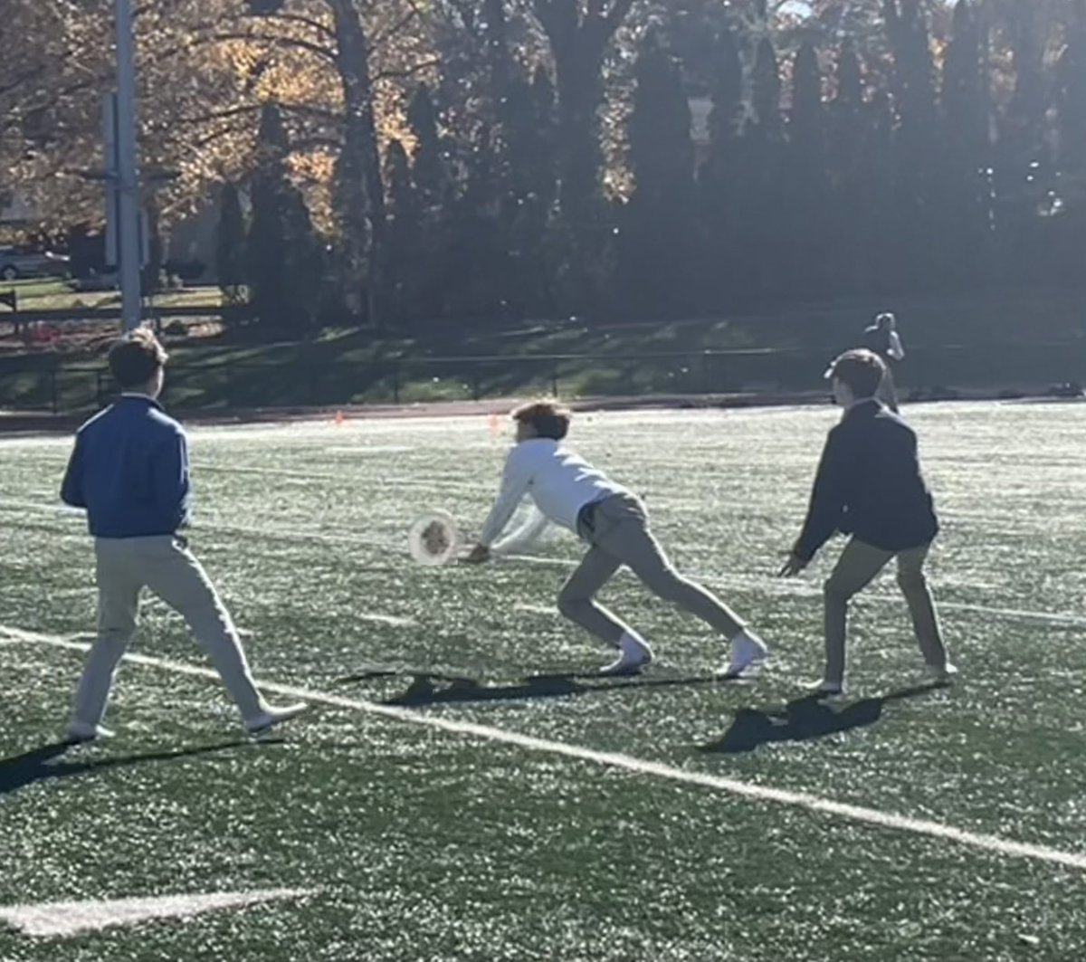Leaves a fallin’ and frisbees a flyin’ on a beautiful, fall community time day today!