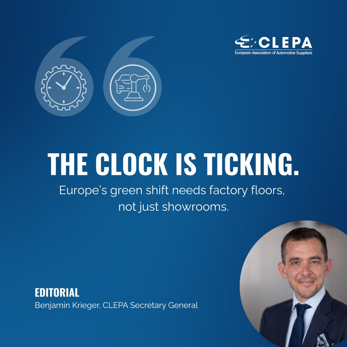 🚗Modern car models might get the spotlight in flashy exhibitions. But Europe’s green shift truly starts in manufacturing.

🇪🇺Our region must be more than a showroom for clean tech – it must be the factory floor.

Read the Editorial here: clepa.eu/insights-updat…

<a href="/CLEPAsecgen/">Benjamin Krieger</a>