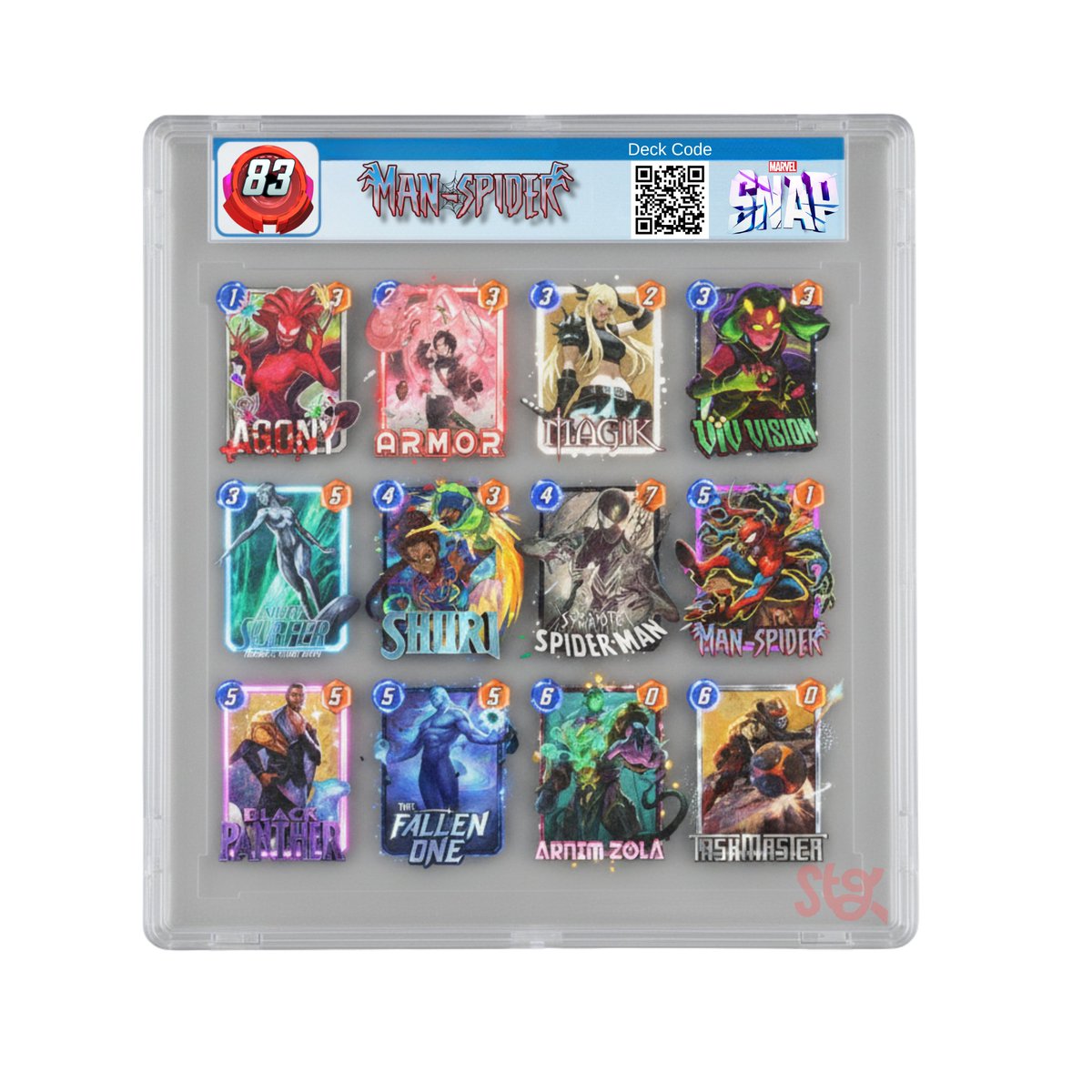 SuperTechGod's tweet image. Smooth run from ranks 73-83 using Mannn-Spider!
Yes, this time I added the deck code to the image 😎
#MARVELSNAP #EVERYVariant #ManSpider