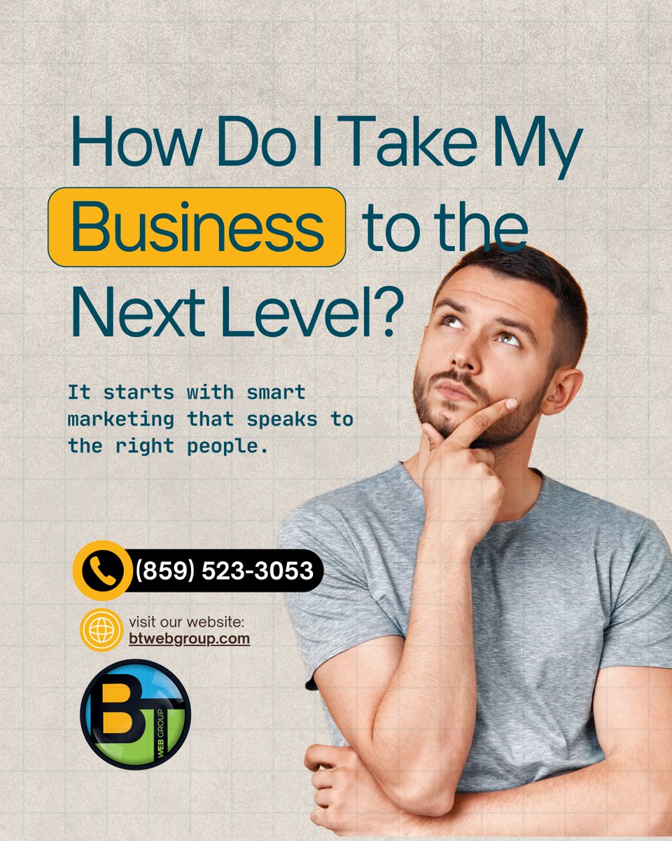 btwebgroup's tweet photo. How do you grow your business?
With smart marketing that targets the right people. 🎯
Let’s take your business to the next level →
📞 (859) 523-3053
🌐 https://t.co/EOfd7smEmT

#BTWebGroup #MarketingTips #SEO #BusinessGrowth #LexingtonKY https://t.co/570GOSjpZ7