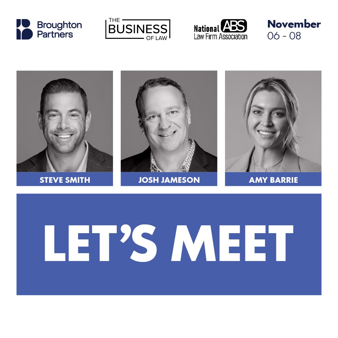 broughtonprtnrs's tweet photo. Heading to NALFA &amp; Business of Law?

Meet Steve, Josh, and Amy from the Broughton Partners team. Let’s connect in Scottsdale.

#BusinessOfLaw2025 #NALFA2025 #BroughtonPartners https://t.co/cVkHSIGpJT