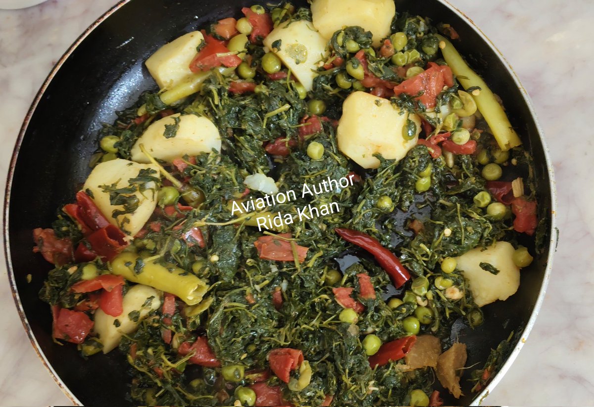 As winters arrive in India, fresh fenugreek leaves are in the market.. now every alternate day in my house some or other dish of fenugreek leaves will be made .. but first started today with aloo methi matar sabji.. always yummy this #food is.. 
#cooking #foodie