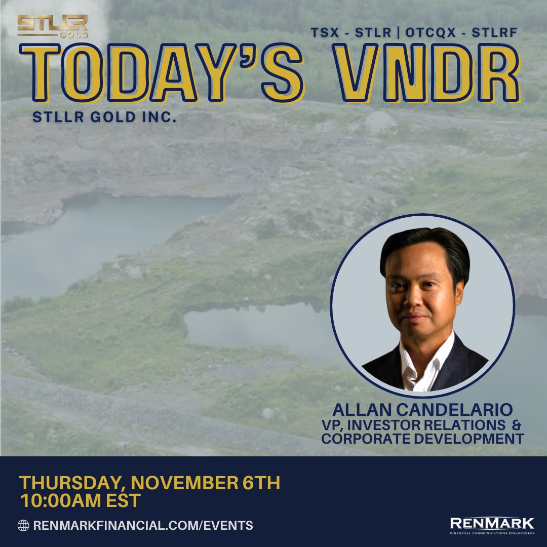 ✨ <a href="/STLLRgold/">STLLR Gold Inc.</a> is unlocking the potential of Canada’s next great gold projects — Tower, Hollinger Tailings &amp; Colomac.

📅 Nov 6 | 🕙 10AM EST
🔗 ow.ly/iz6y50Xm1TA

#STLLRGold #Mining #Gold #RenmarkVNDR