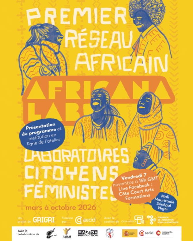 🔊AfricanaLAB
📆Este viernes 7 de noviembre
📍En directo desde FaceBook
👉Laboratorios ciudadanos y feministas de Mali, Mauritania, Senegal y Níger>> casafrica.es/es/evento/afri…
Una iniciativa de GriGri Projects