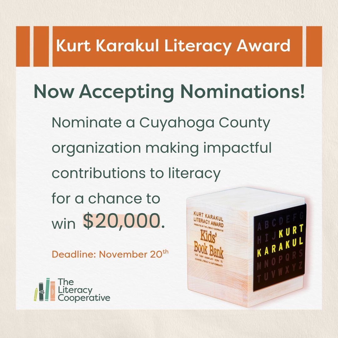 Nominations for the Kurt Karakul Literacy Award are open! If you know a nonprofit or public service organization making a huge impact with reading and learning, it’s time to tell us their story. Deadline: 11/20/25. literacycooperative.org/the-kurt-karak…