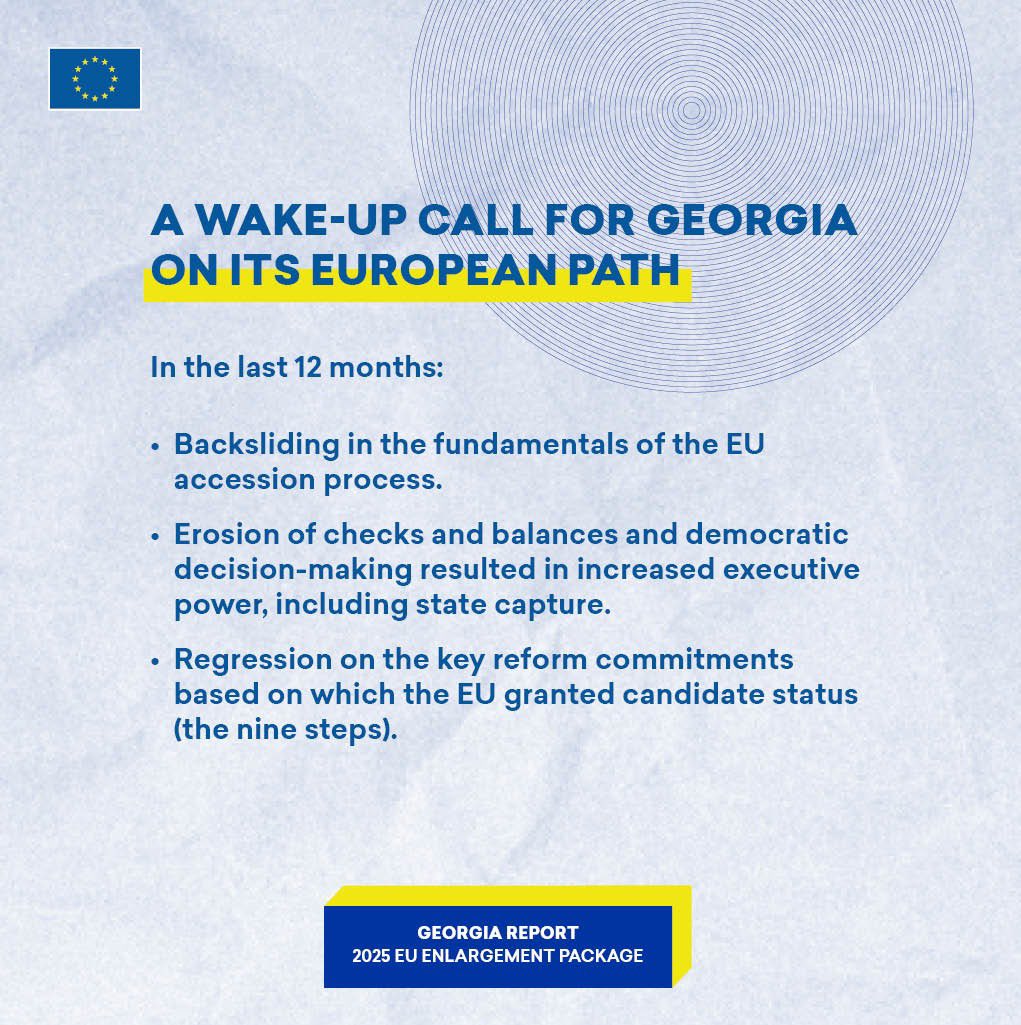 To return to its 🇪🇺 path, Georgia should reverse backsliding on democracy, human rights &amp; rule of law and make tangible progress on 9 steps, in full respect of EU values &amp; principles

🇪🇺 Commission reiterates its readiness to support the Georgian people on their European journey