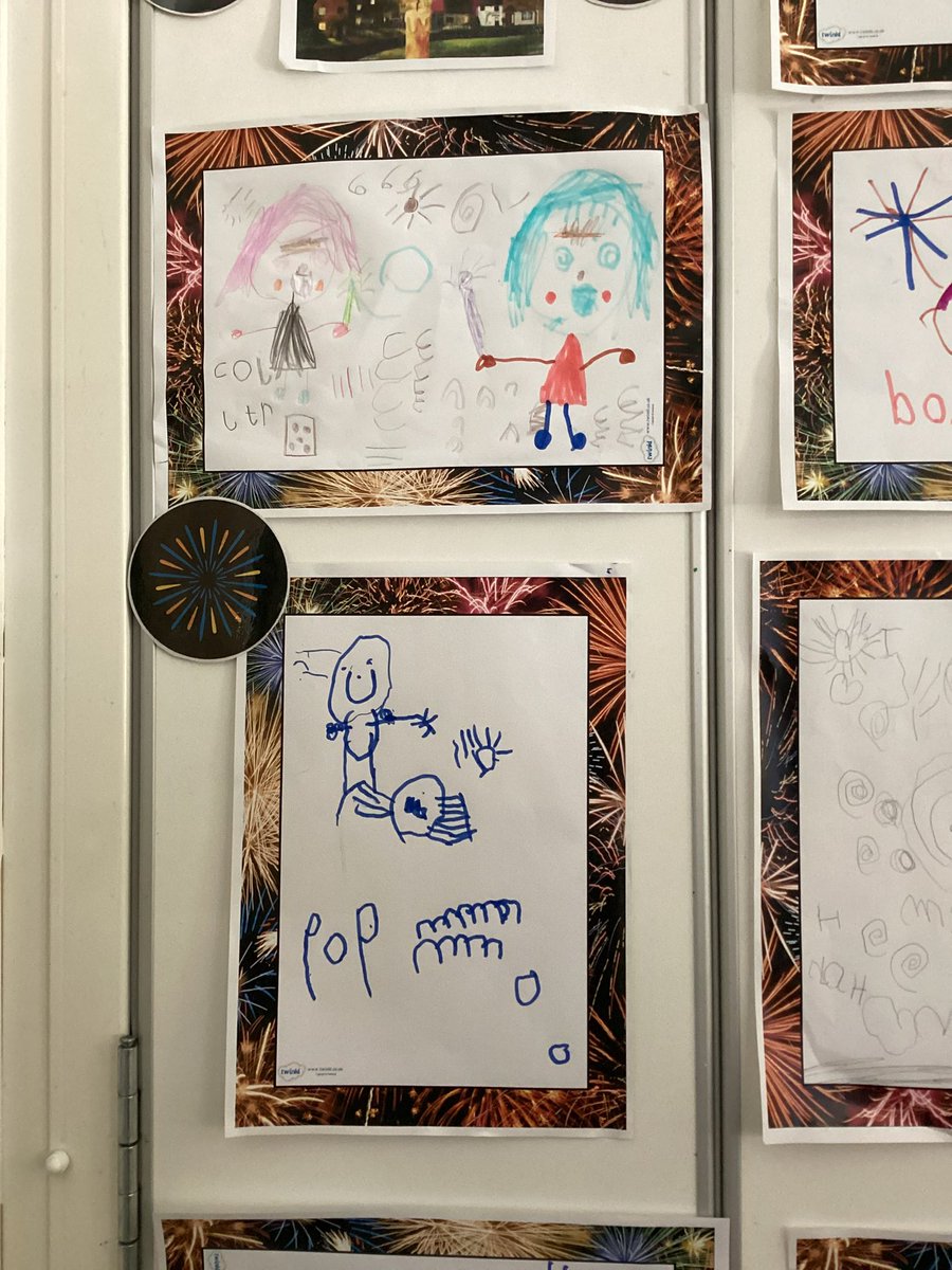 Drawing club today was  inspired by our book little glow, we drew ourselves enjoying the fireworks. We thought hard about our passwords today and some children wrote words linked to the sounds the fireworks make, tricky words and how we represent the number 5. Well done 🎆🎇🌠🌄