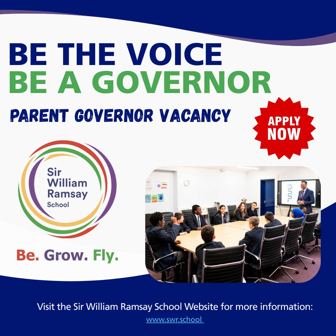 SWRSchool's tweet photo. Want to help shape the future of our school?
We need a Parent Governor to join our team.  It's a chance to have your say, support school leadership and make a real difference in out students' education. 
Visit the governors section of our school website for more info. https://t.co/jow5K5nt2h