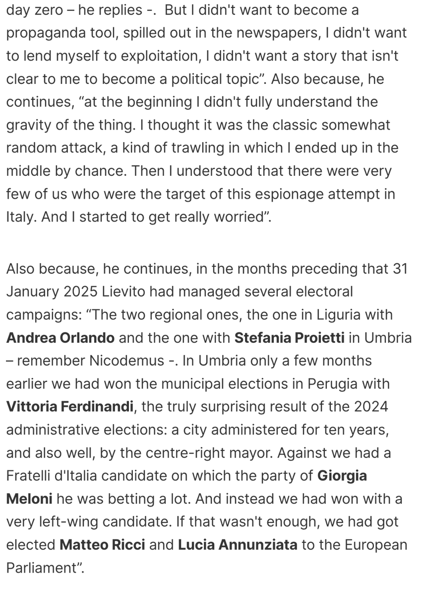 jsrailton's tweet image. NEW: Italian campaign manager &amp;amp; strategist targeted with #Paragon spyware.

Francesco Nicodemo was in touch with candidates &amp;amp; lawmakers when he got the @WhatsApp alert...

Concerning political dimensions to Italy's deepening spyware scandal. 1/