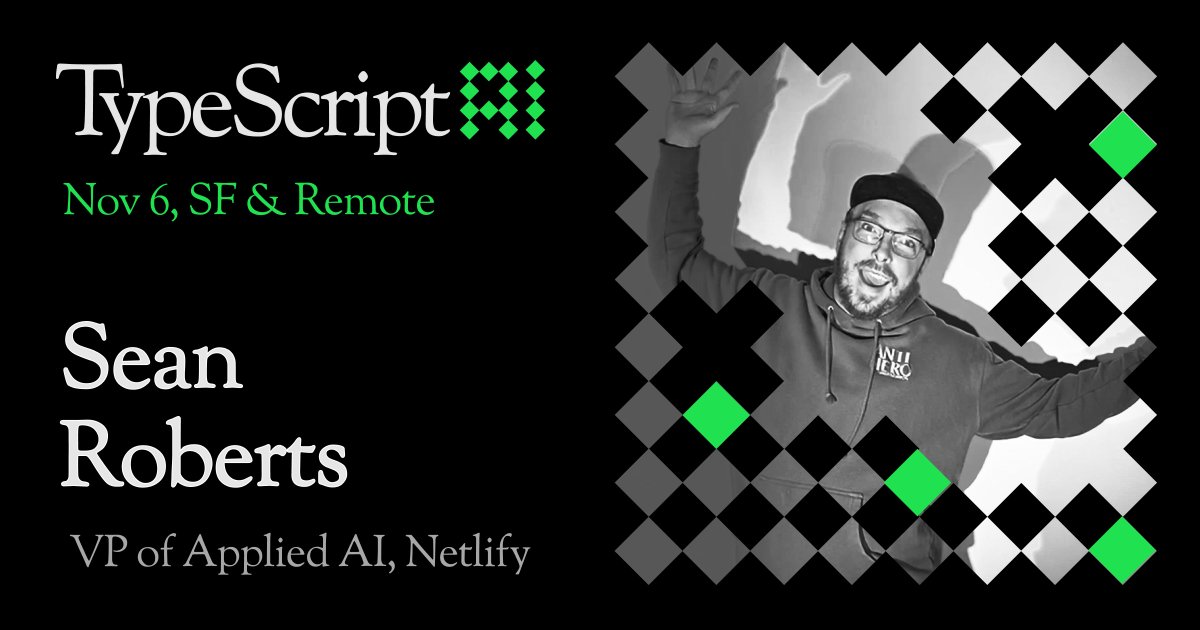 Netlify's tweet image. Sean Roberts (@JavaSquip), VP of Applied AI at @Netlify, will join an incredible lineup today at #TypeScriptAI, presented by @mastra — the first event built by and for TypeScript AI developers.

Panel: AX &amp;amp; Agent Tooling with @codeSTACKr (@MongoDB) &amp;amp; @holtbt (@databricks)

🕥…