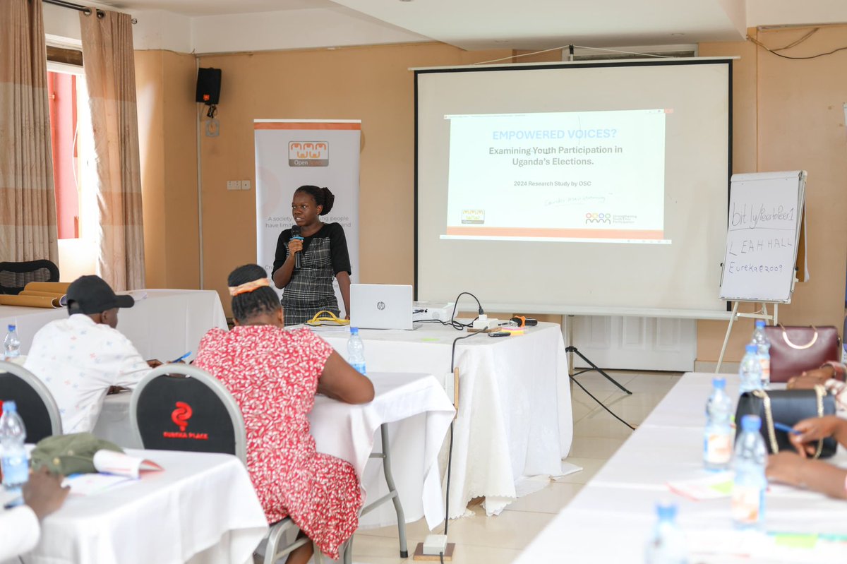 OpenSpaceUganda's tweet photo. As she wrapped up her presentation, she posed two thought-provoking questions to the participants:

1️⃣ What will you do to help ensure peace in the ongoing electoral process?
2️⃣ Do you believe peace can be achieved in the 2025/2026 general elections?

We want to hear from you……
#Youth4PeaceUg
#ReadyToStand