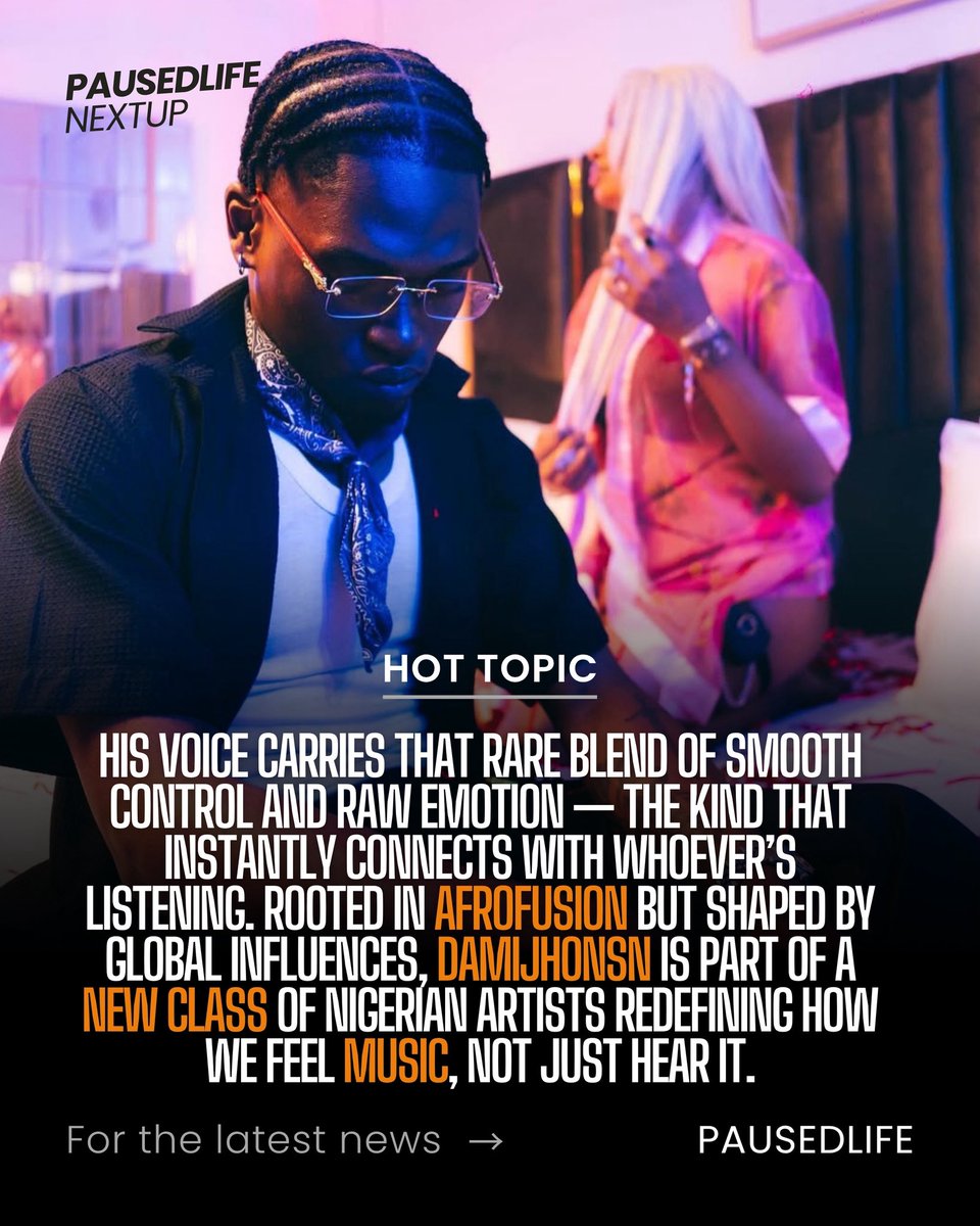 Pausedlifeinc's tweet photo. Meet Dami Jhonsn @Damijhonsn — voice of the moment, vision of the future.

Every verse feels like a confession, every record like therapy. https://t.co/dTo3MpZUUA